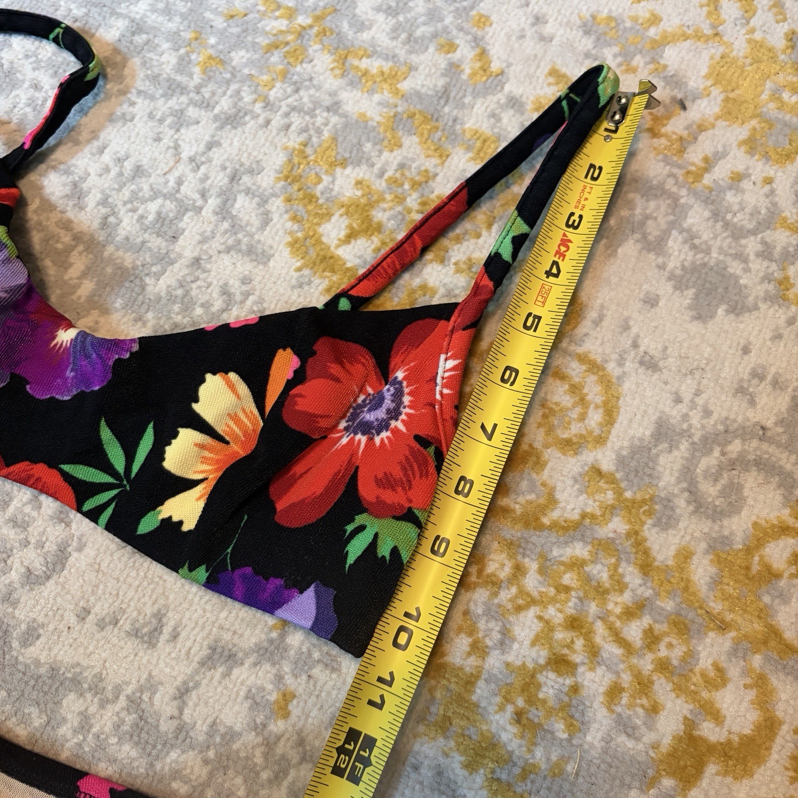 Vintage 1990s Black Neon Floral Bikini High Cut S/M