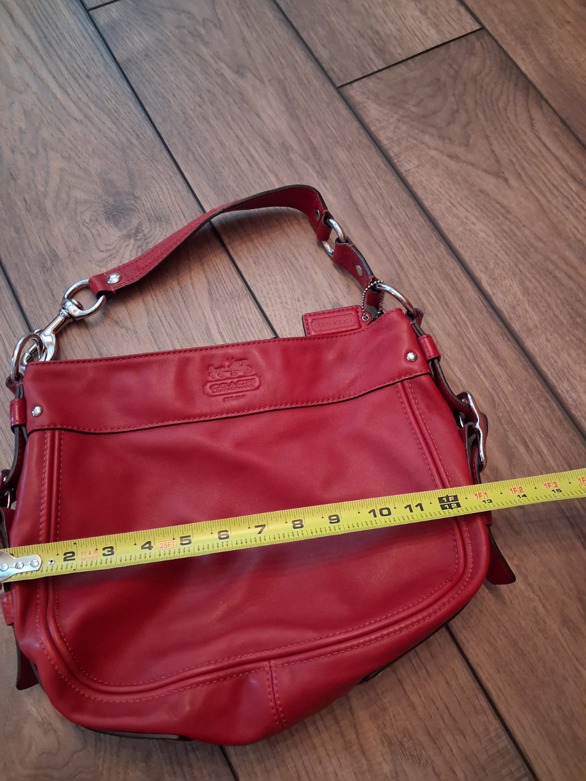 Coach Zoe Red Leather Hobo Shoulder Bag Style 10008 Silver Hardware