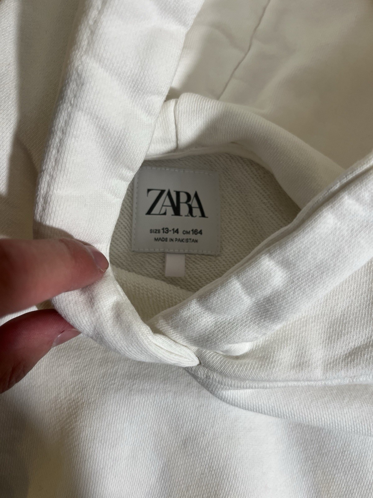 Zara Hoodie White 13-14 Cm 164 Sweatshirt Long Sleeve 100% Cotton Knit VGC