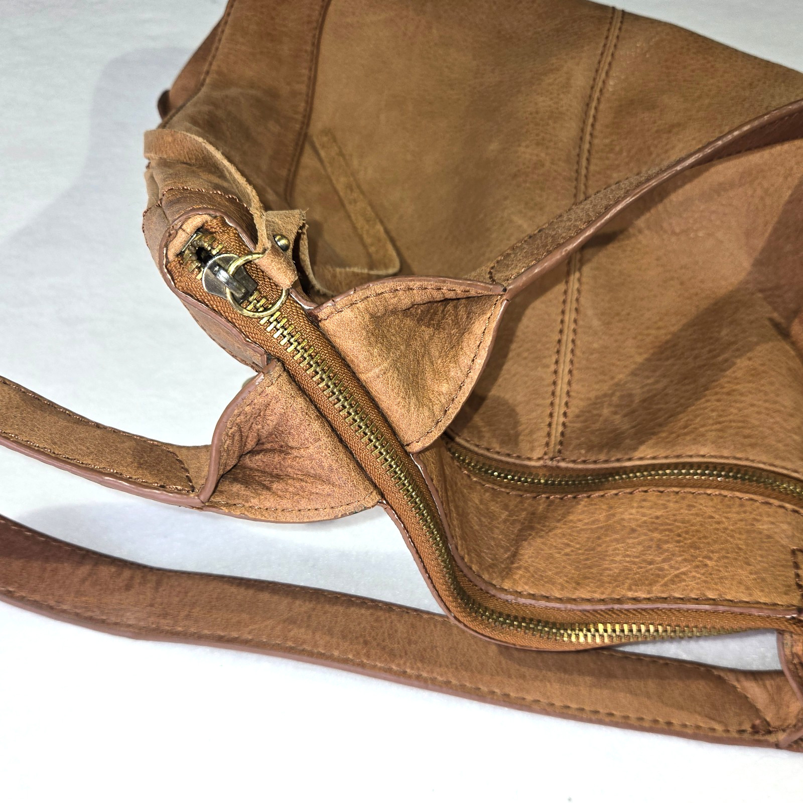 Lucky Brand Gwen Leather Suede Sachel Shoulder Bag Brown Patchwork Calf Hair