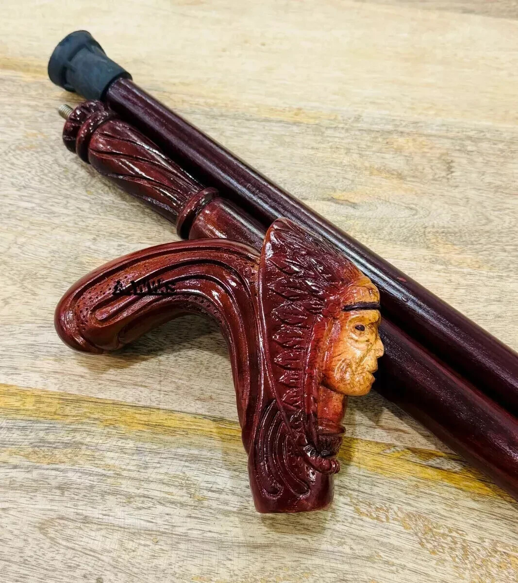 Wooden Walking cane Indian Chief stick Hand Carved Wood Crafted for men women