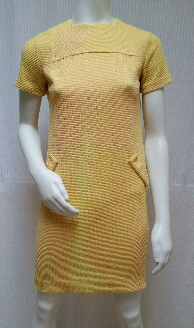 Vintage 1960s MARIE PHILLIPS ORIGINAL Yellow Double Knit Shift Dress – Size XS/S