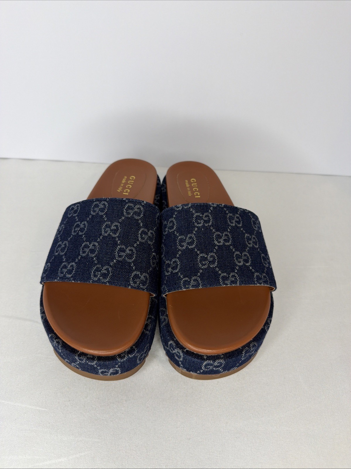 GUCCI Denim GG Monogram Angelina Platform Denim Sandals Size EU 40 US 10~NO BOX