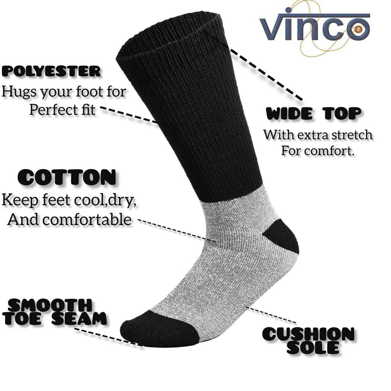 6-12 Pairs Thermal Diabetic Socks Thick Warm Winter Non-Binding Loose Crew Socks