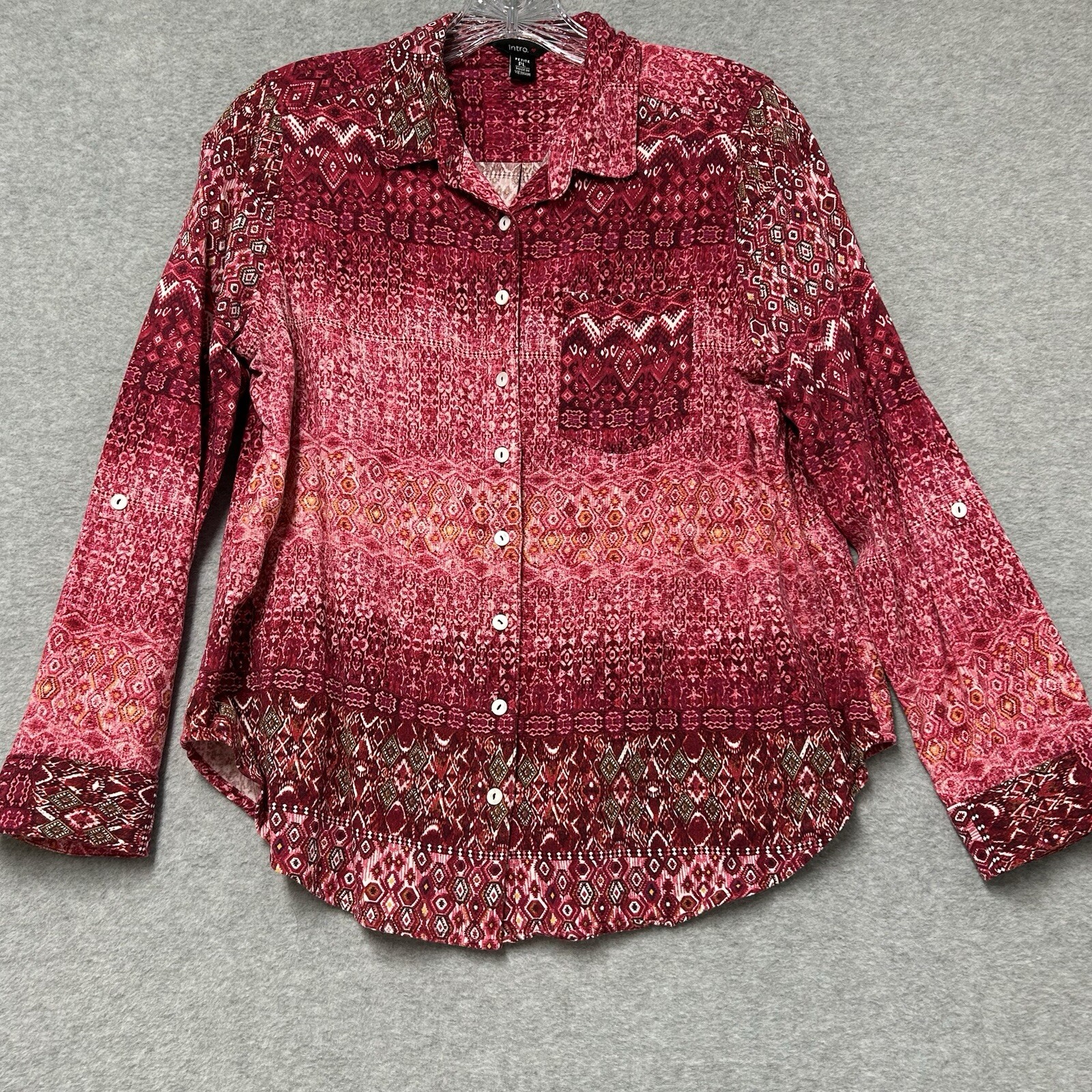 INTRO Womens PL Shirt Top Roll Tab Sleeve Blouse Western Southwest Easy Care