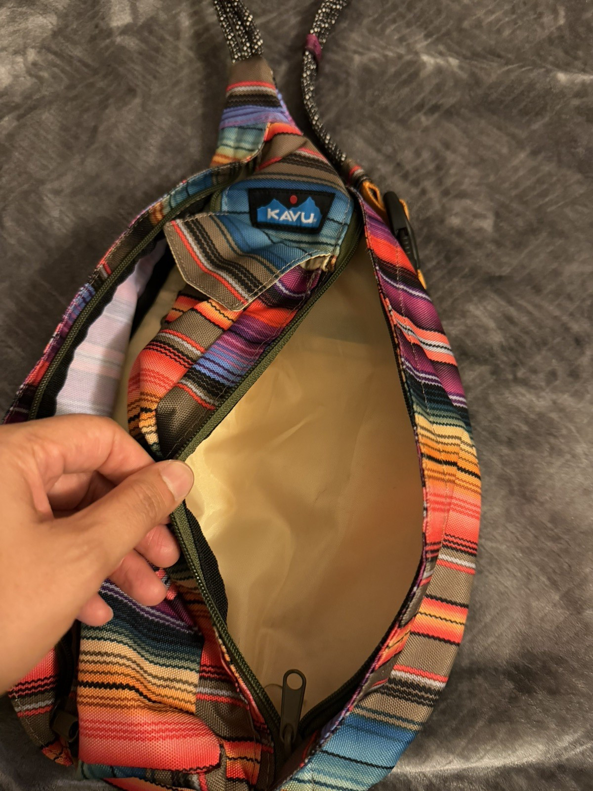 NWT KAVU Mini Rope SLING BAG Cotton Crossbody MULTICOLOR STRIPES Mexican Serape
