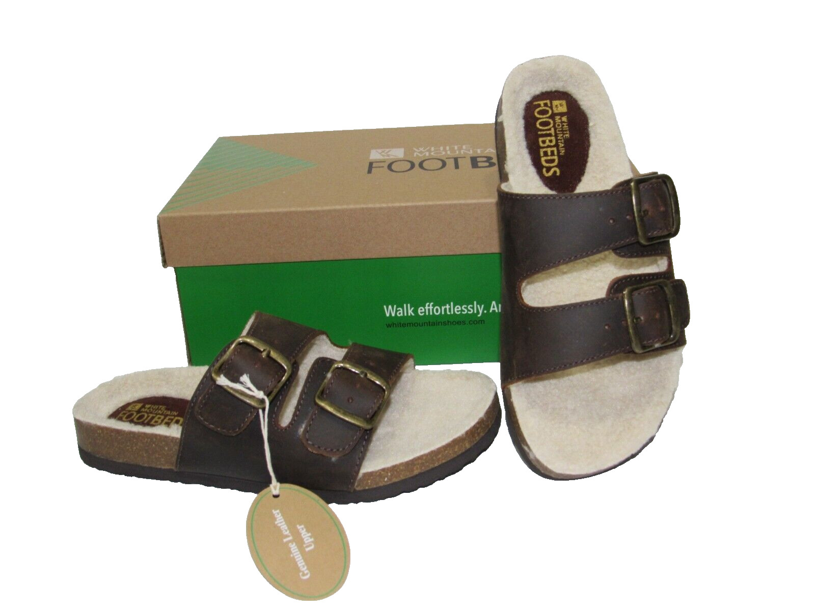 White Mountain Brown Distressed Oiled Leather Lined Buckle Sandals Womens size 7