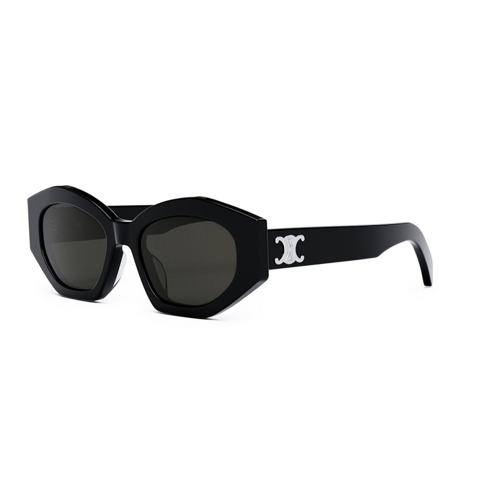 Celine CL40238U 01A Triomphe Oval Women Sunglasses Black Silver Grey AUTHENTIC