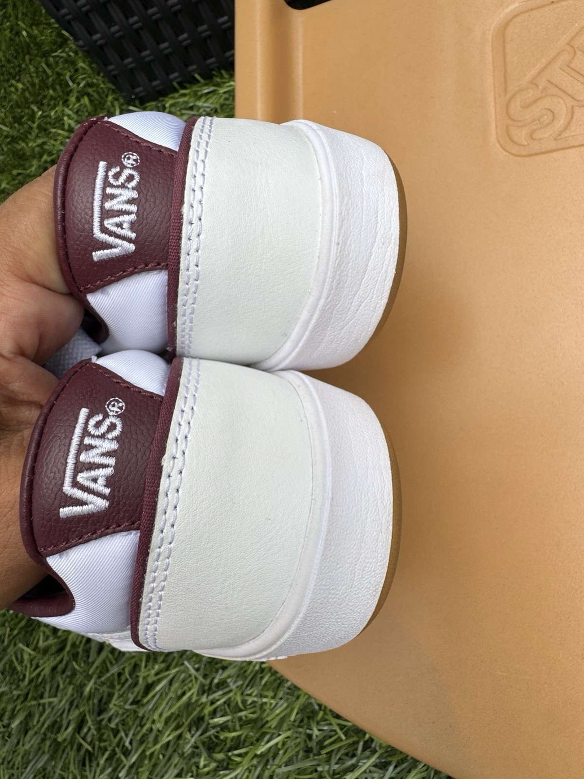 Vans Lowland CC Serio White Burgundy Gum Shoes Men 5 Women 6.5