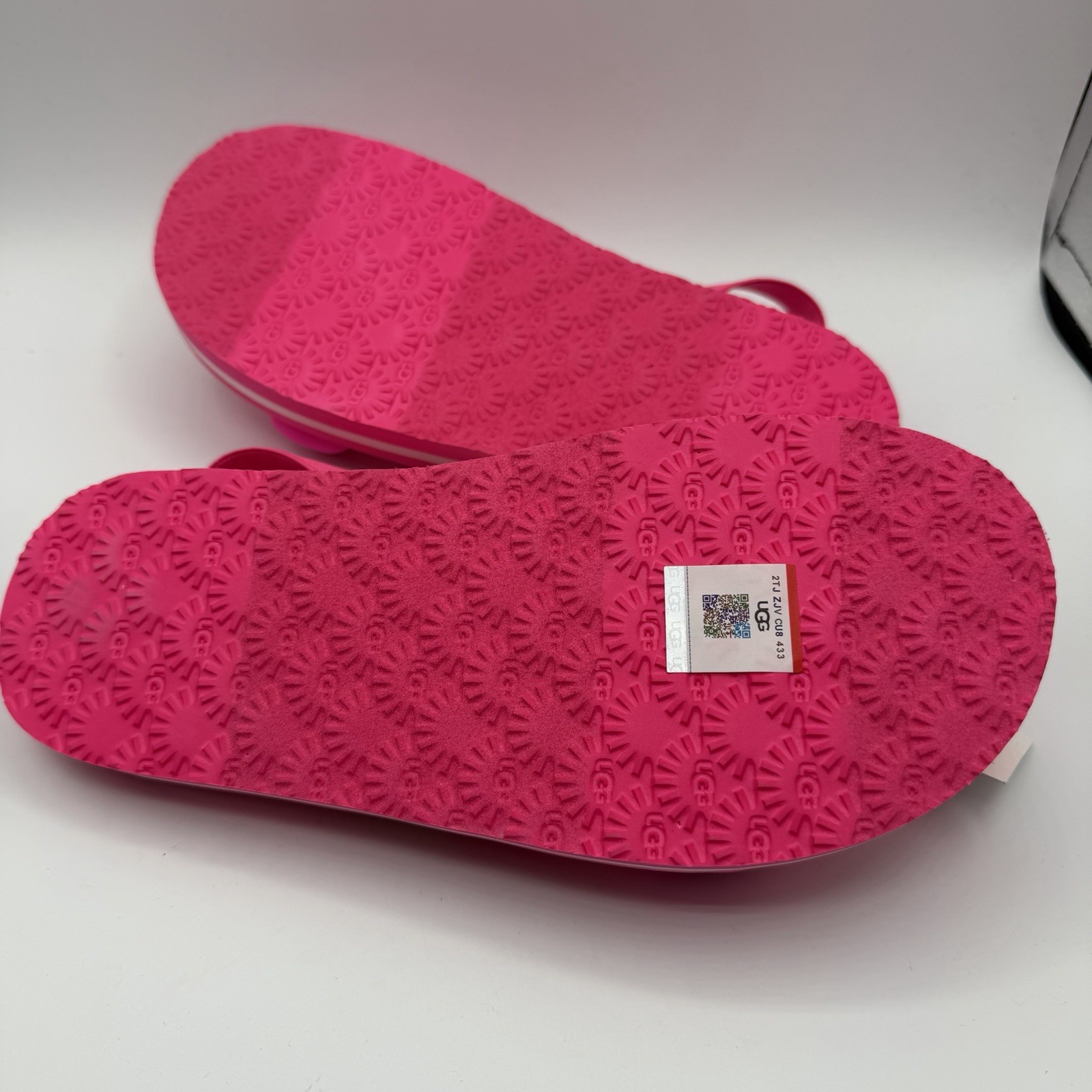 UGG Zuma Sling Sandals Neon Pink Rainbow Logo Strap Kids 5 Womens 7 NWT