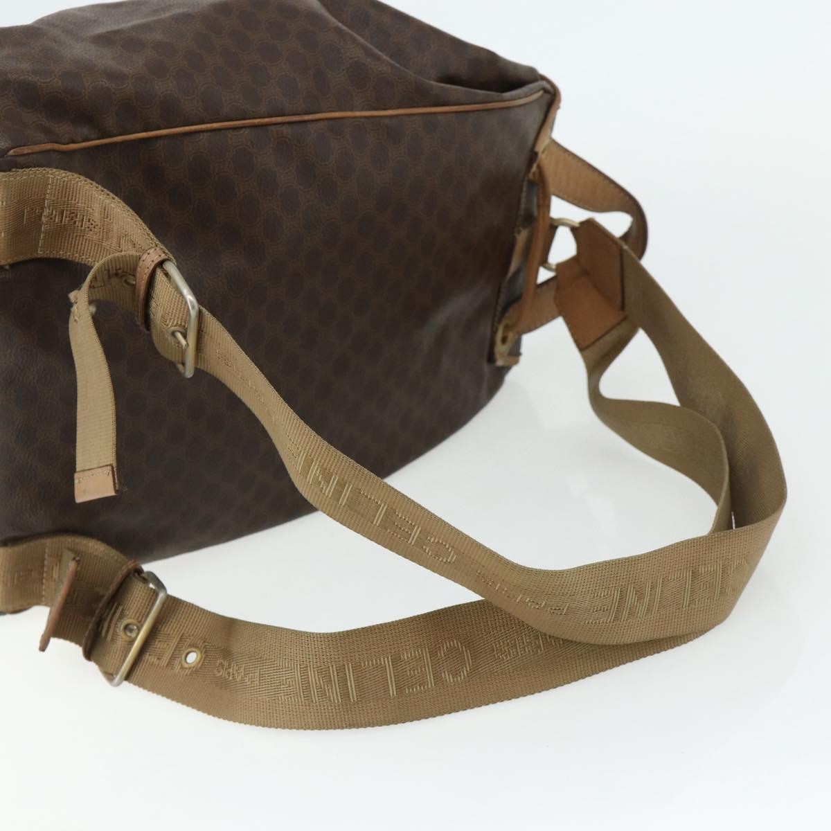 CELINE Macadam Canvas Backpack PVC Leather Brown Gold Auth fm5320