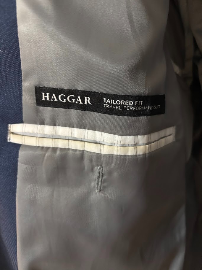 Haggar Suit Jacket Mens 44L Navy Tailored Fit Travel Performance Blazer