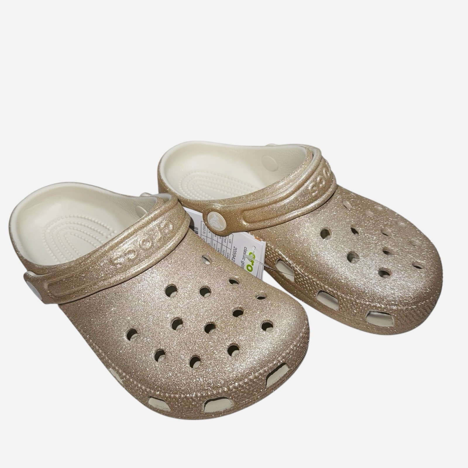 Women’s Crocs Champagne Classic Glitter Clogs Comfortable and Lightweight W/4 M2