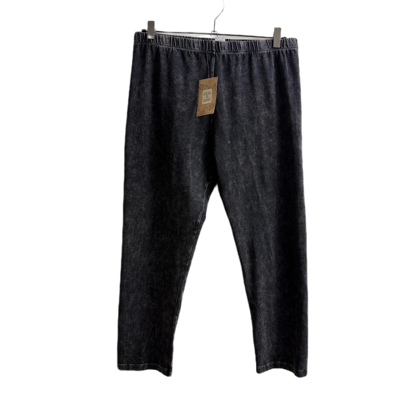 Jess Jane Pants Womens Large Washed Black Gray Mineral Pull On Elastic 23in NWT