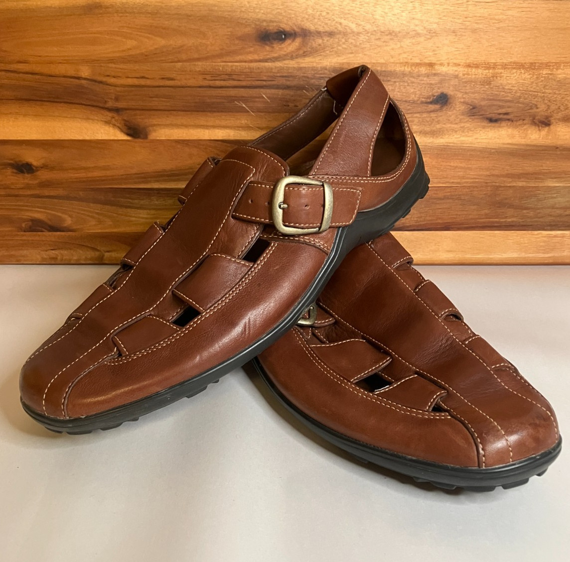 Cole Haan Tucket Brown Leather Fisherman Sandals Men’s 9.5 M Vibram Soles C04531