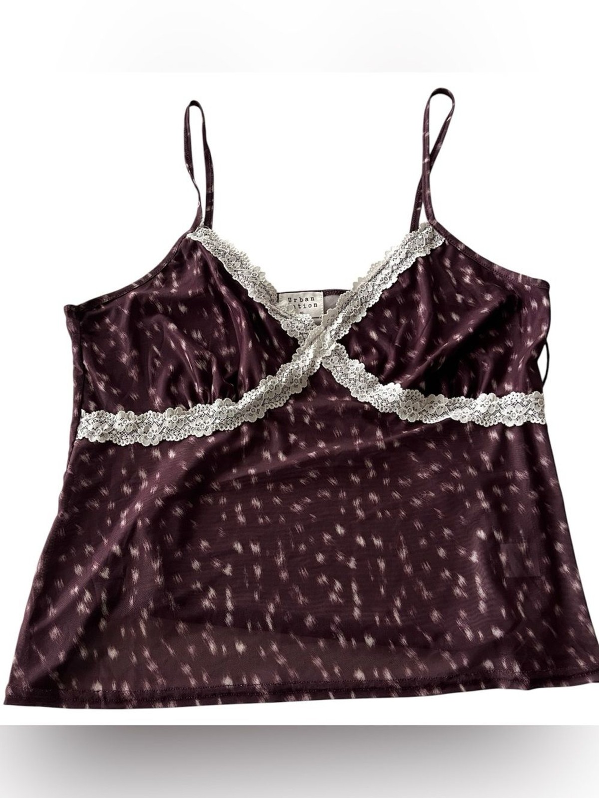 Urban Nation Y2K Mesh Lace Camisole Top Plum Polka Dot Crisscross XL NWT