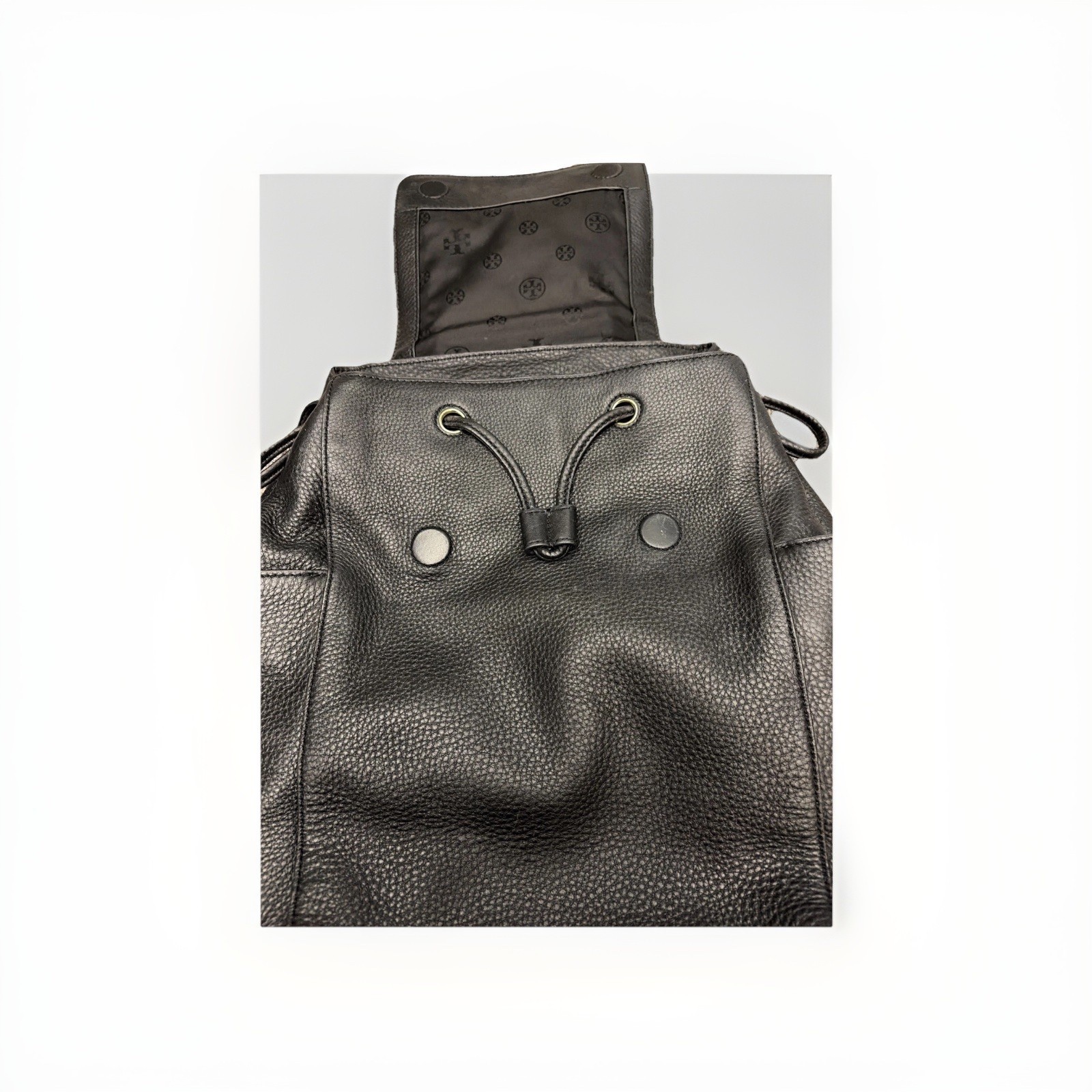 Tory Burch Black Pebbled Leather Backpack Handbag