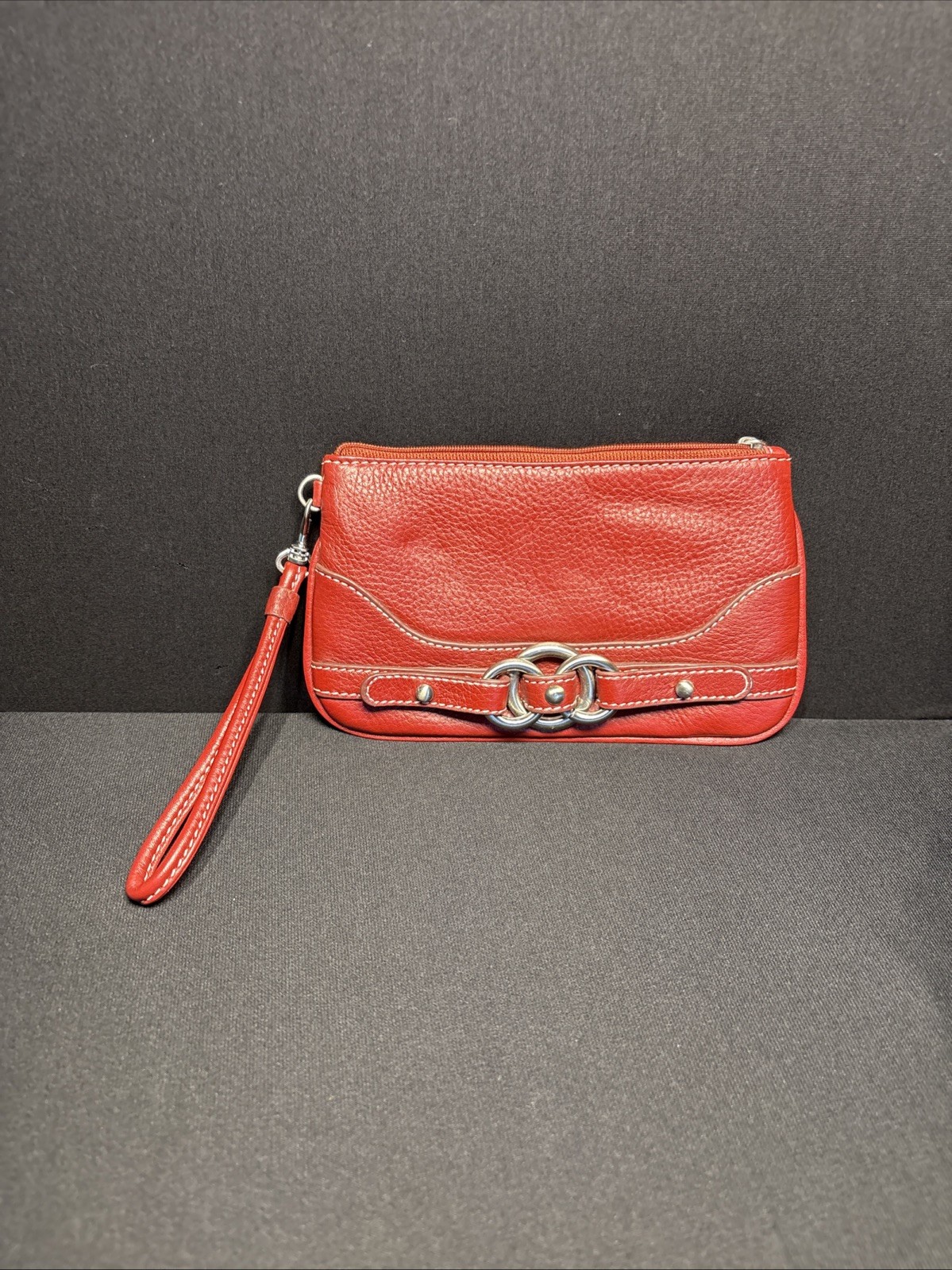 Wilson Leather Red leather buckle accent wristlet