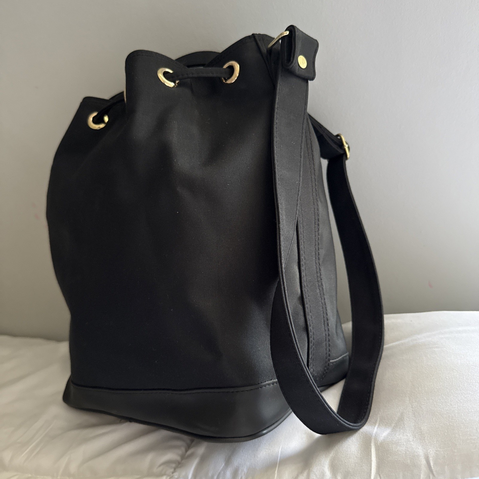 Moschino Bucket Drawstring Redwall Vintage Black Nylon Bucket Shoulder Bag Purse