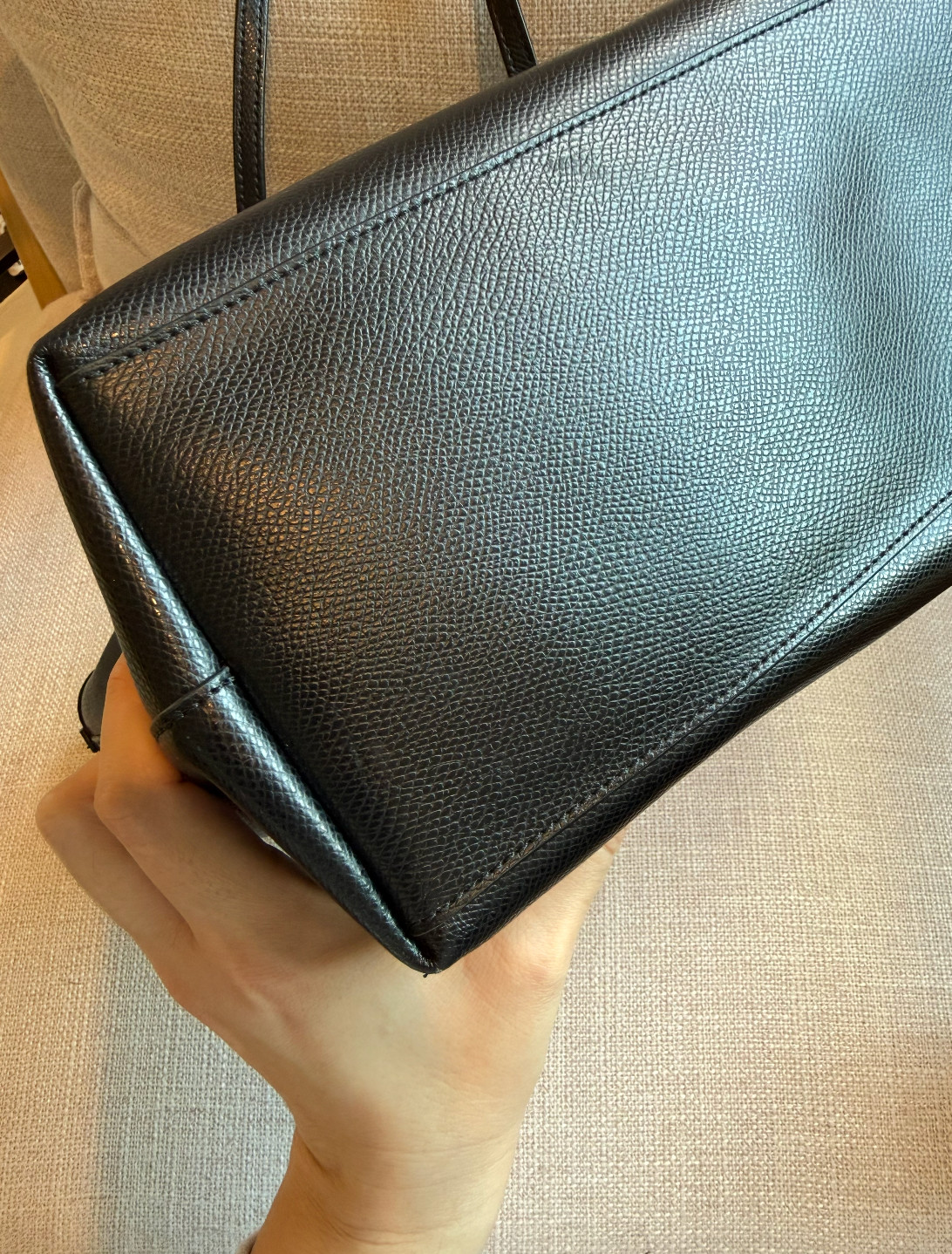 COACH Black Crossgrain Leather Tote Bag & Matching Cosmetic Pouch Case 2pc Bundl