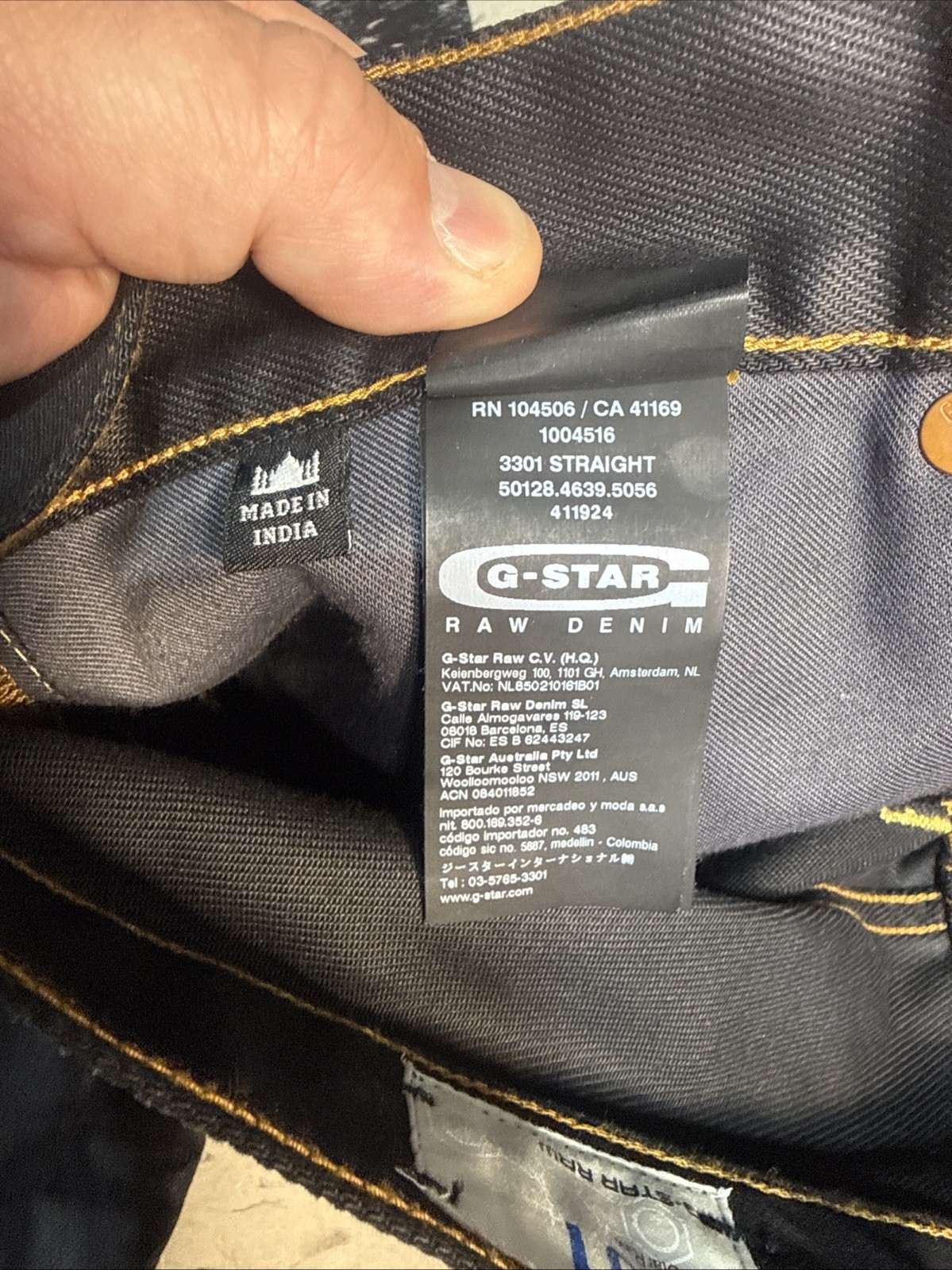 G Star Raw 3301 Straight Button Fly Dark Denim Blue Jeans Mens 34×34 Indigo EUC