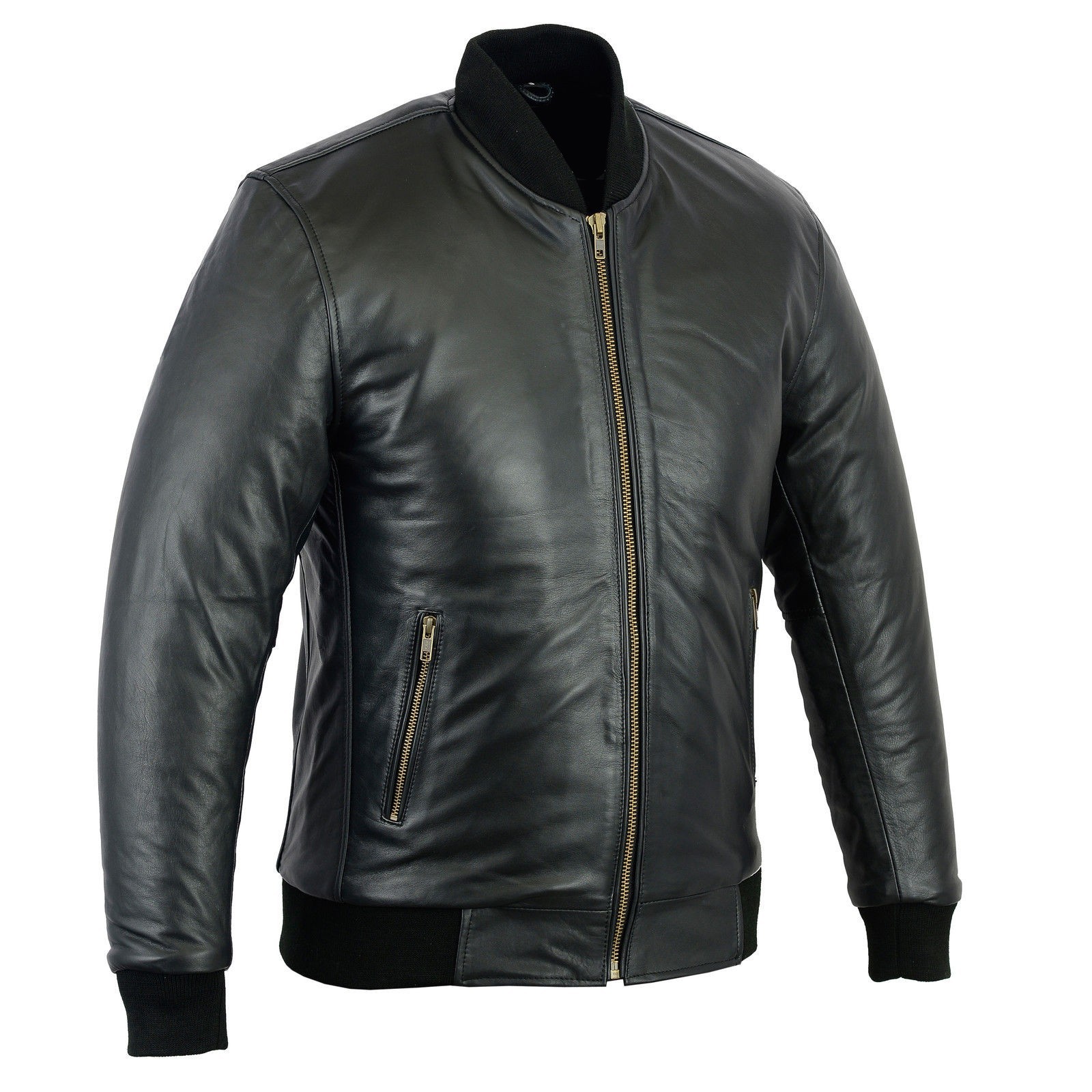 Men’s Black Sheep Leather Bomber Butter Soft Classic Smooth Leather Jacket
