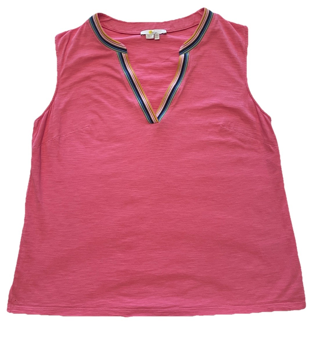 Boden Pink Sleeveless Tank Top Women’s Size US 12 Rainbow V-Neck