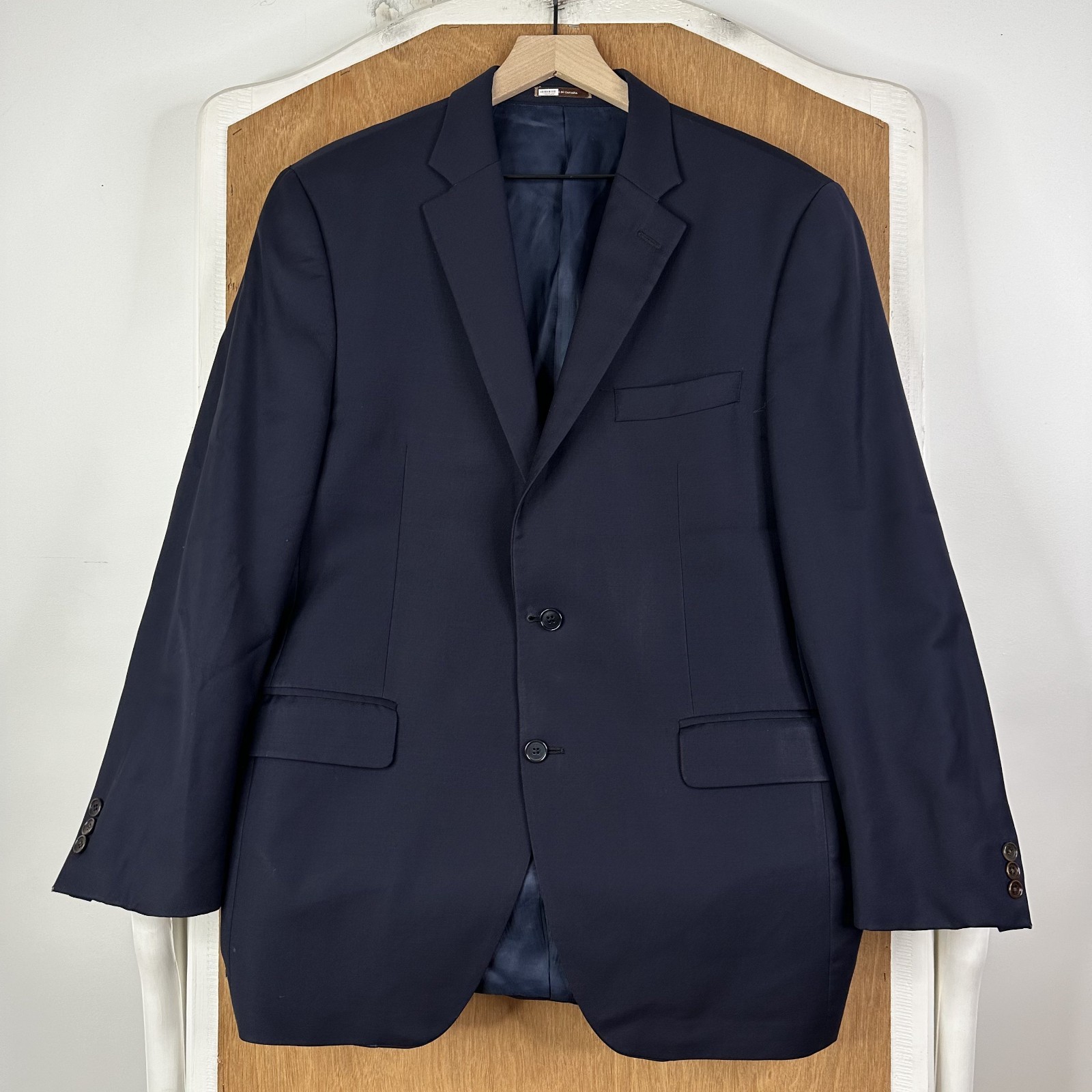 Peter Millar Blazer Mens 42R Navy Blue Solid 2 Button 100% Wool Canvased Jacket