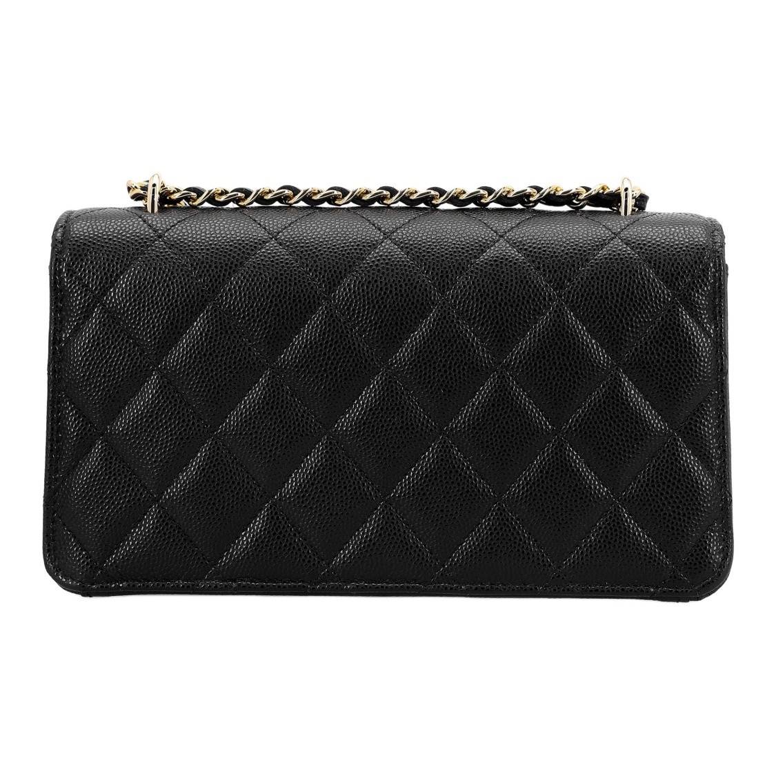 Chanel litchi-grain leather wallet for women 7.48×2.4×4.3 in