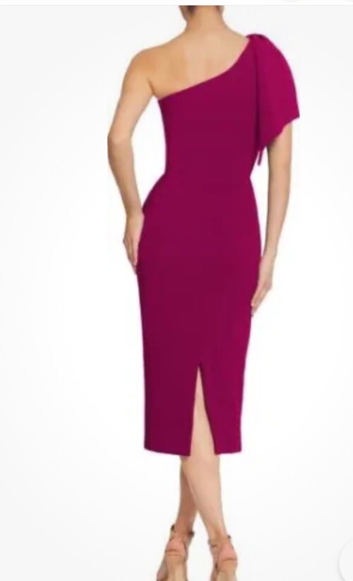 Dress The Population Dark Magenta Tiffany One-Shoulder Midi Dress Small
