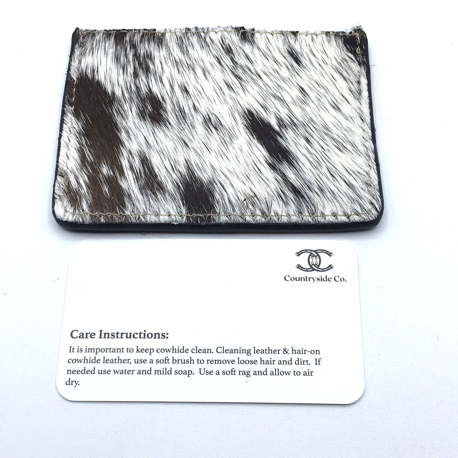 Countryside Brown White Cowhide Leather Fur Credit Card ID Holder Wallet New