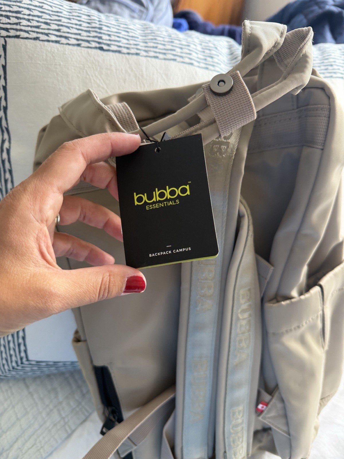 Bubba Essentials Beige Campus Backpack, Waterproof Zip, Bag Charm, Black HW
