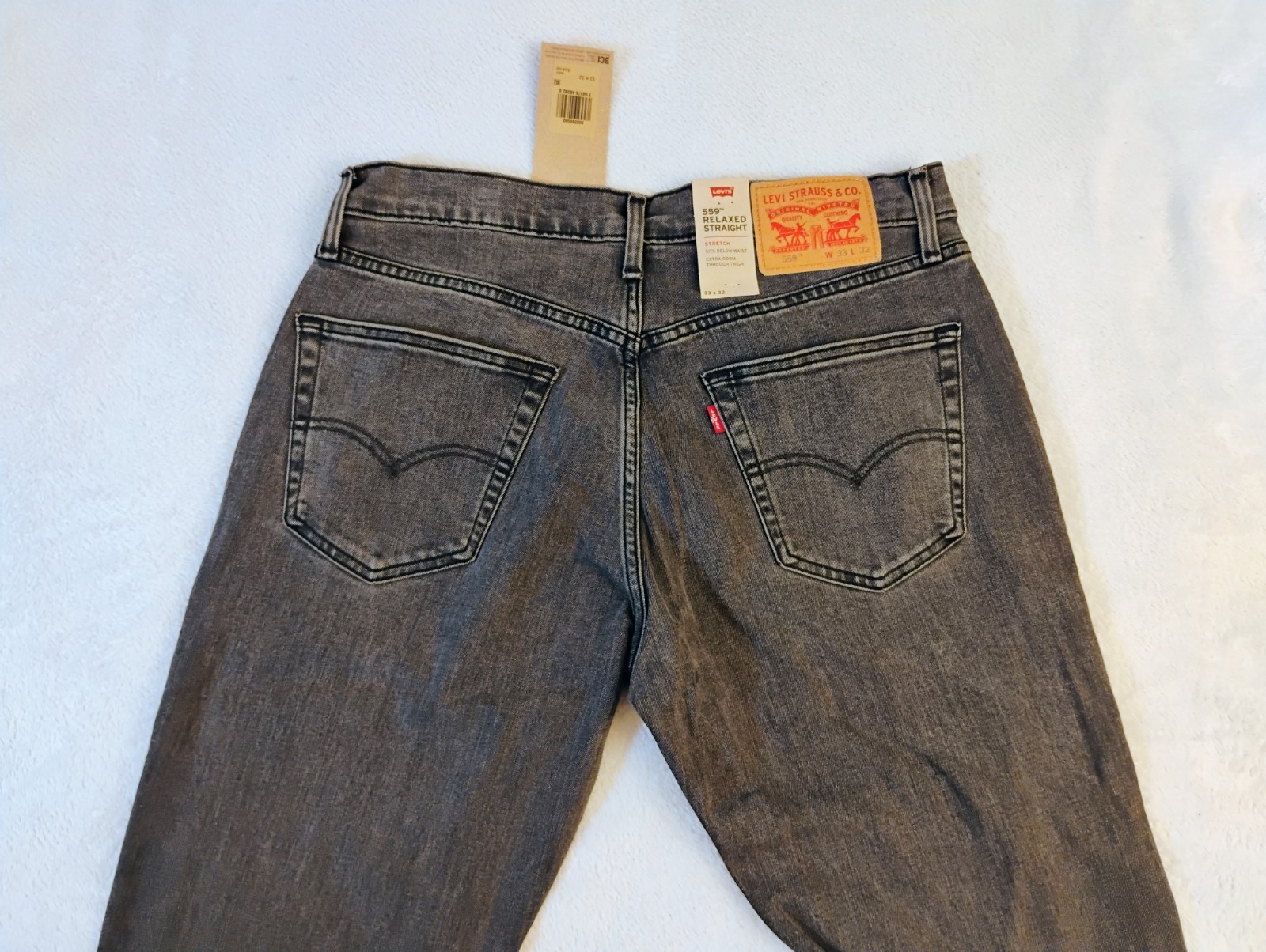 New 33×32 Levi’s 559 Stretch Jeans in Grey ~ Straight Relaxed Stretch 65% cotton