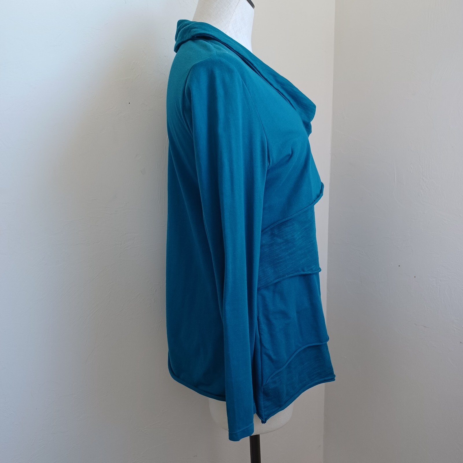 Soft Surroundings Top Womens Small Layered Cowl Neck Pullover Tee Shirt Teal
