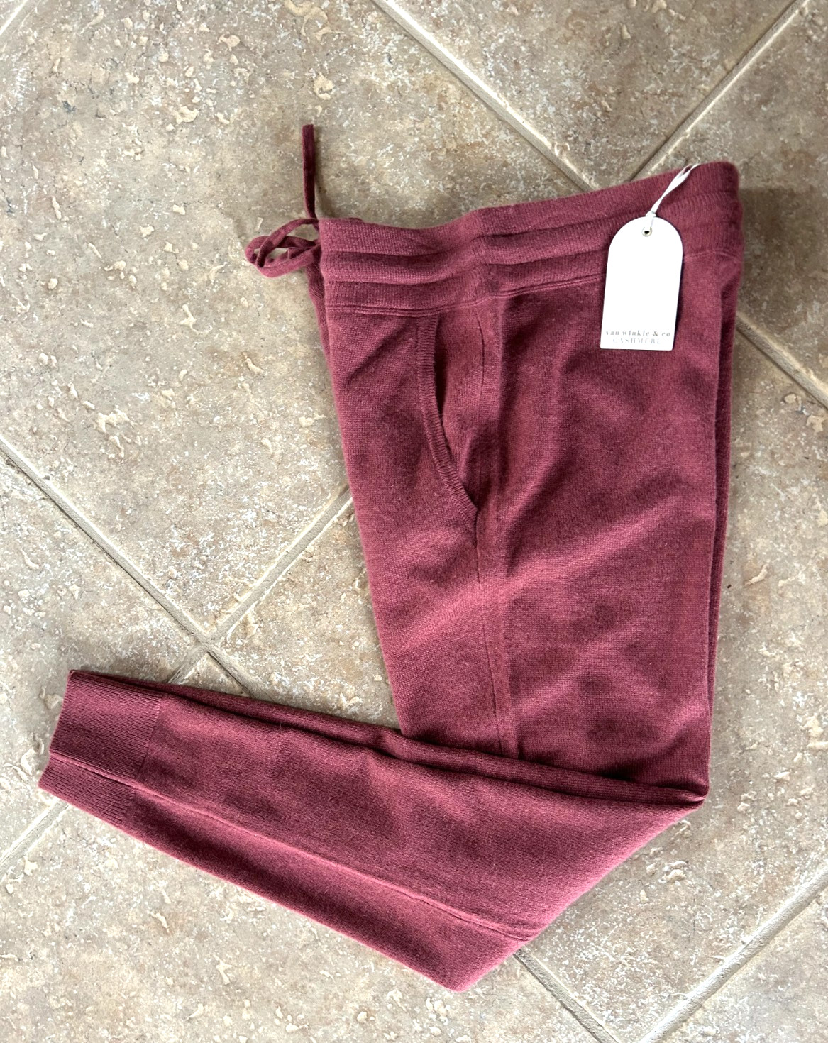 Van Winkle & Co Cashmere Drawstring Tie Lounge Pants Sz S Rosewood $138 NWT