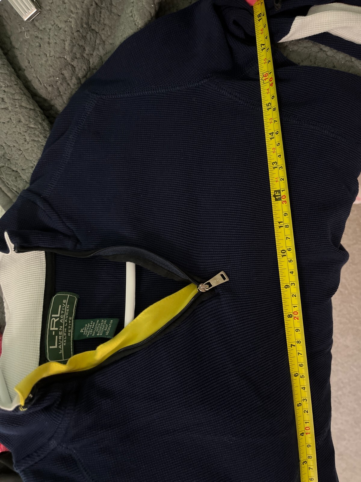 Ralph Lauren Active wear pullover Womens Petite Large Navy Yellow Logo Ladies