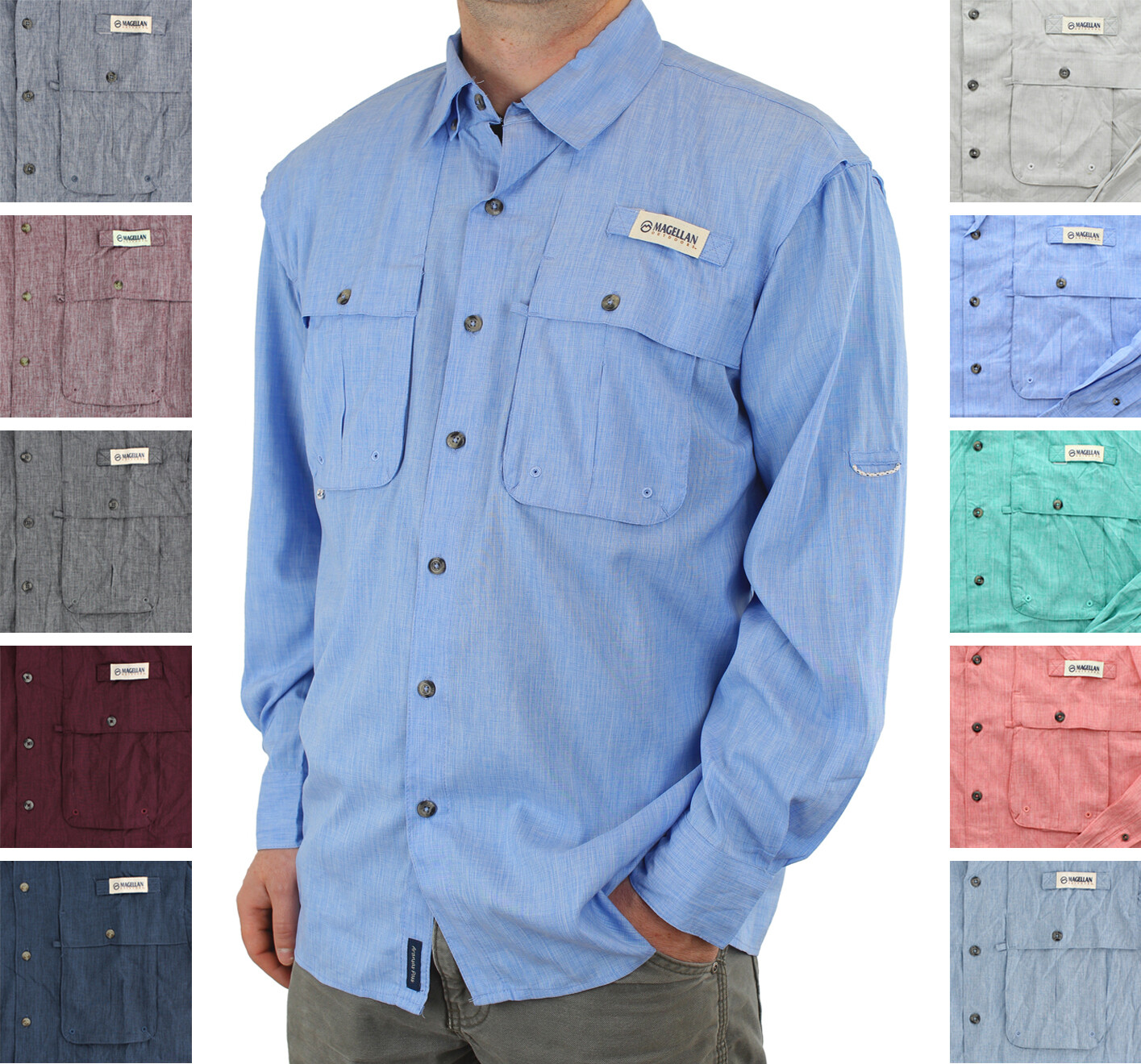 Magellan Men’s Fish Gear Shirt Aransas Pass, Relaxed Fit, Moisture Wicking, LS