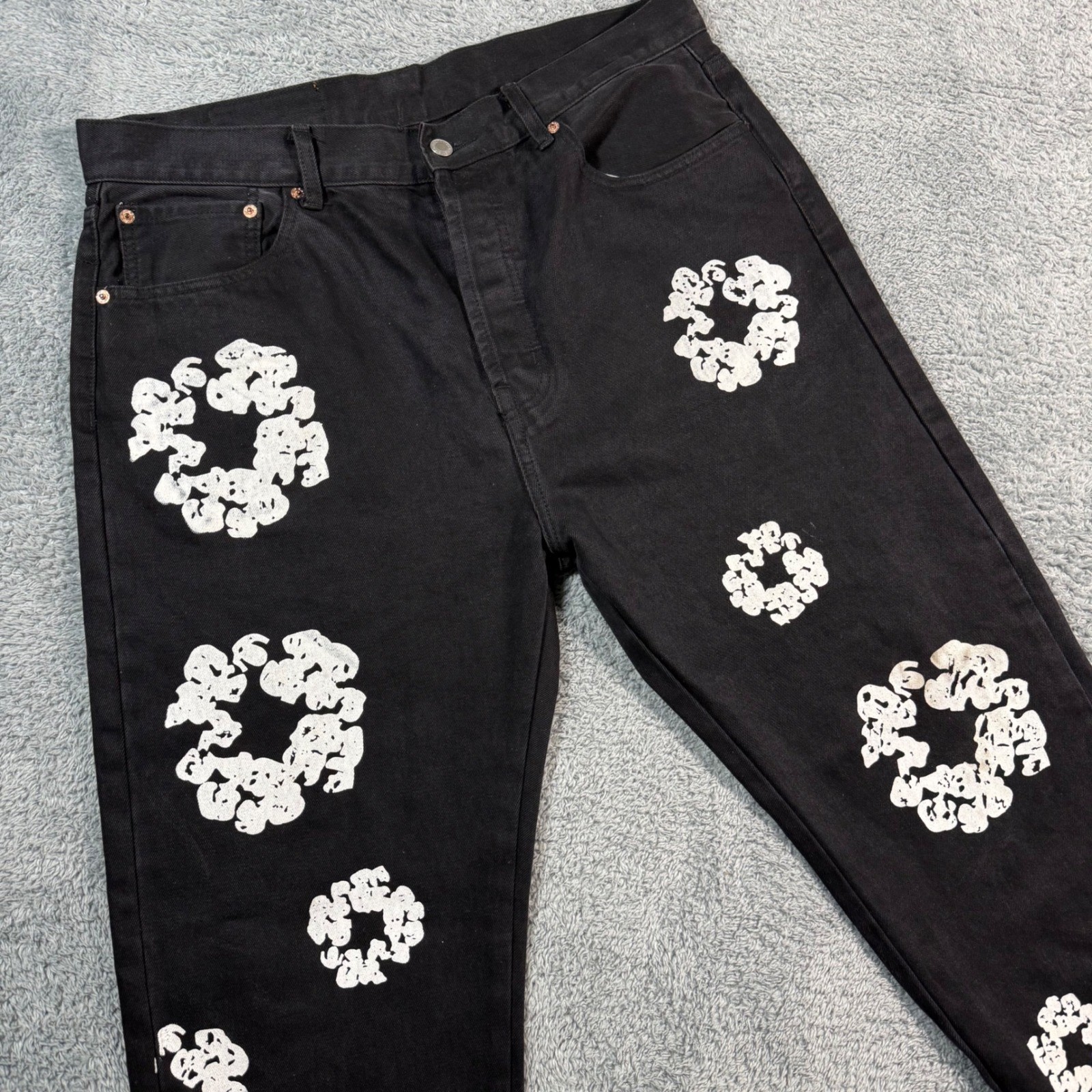 Denim Tears Levis 501 Cotton Wreath Jeans Black Mens 36×32 Straight Leg Designe