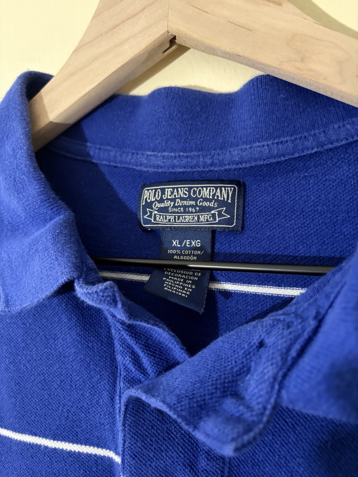 Polo Jeans Company Ralph Lauren Men’s XL Blue/White Striped Cotton Polo Shirt