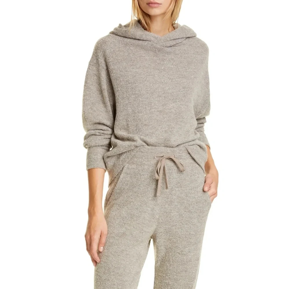 Vince Textured Hooded Sweater Womens XL Heather Moonstone NWT $295 Wool Blend