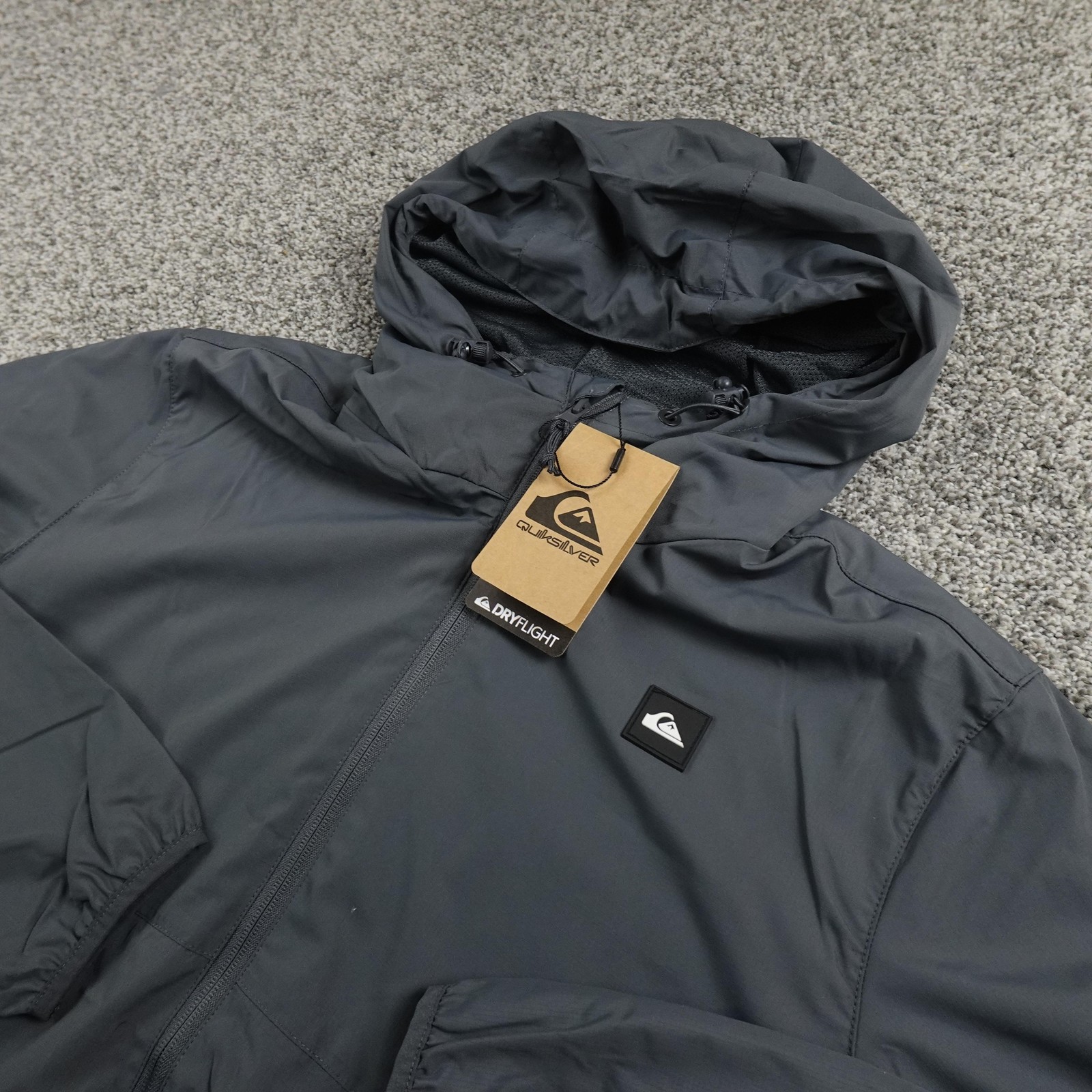 NEW Quiksilver Jacket Mens M Gray DryFlight Skate Surf Full Zip Windbreaker Coat