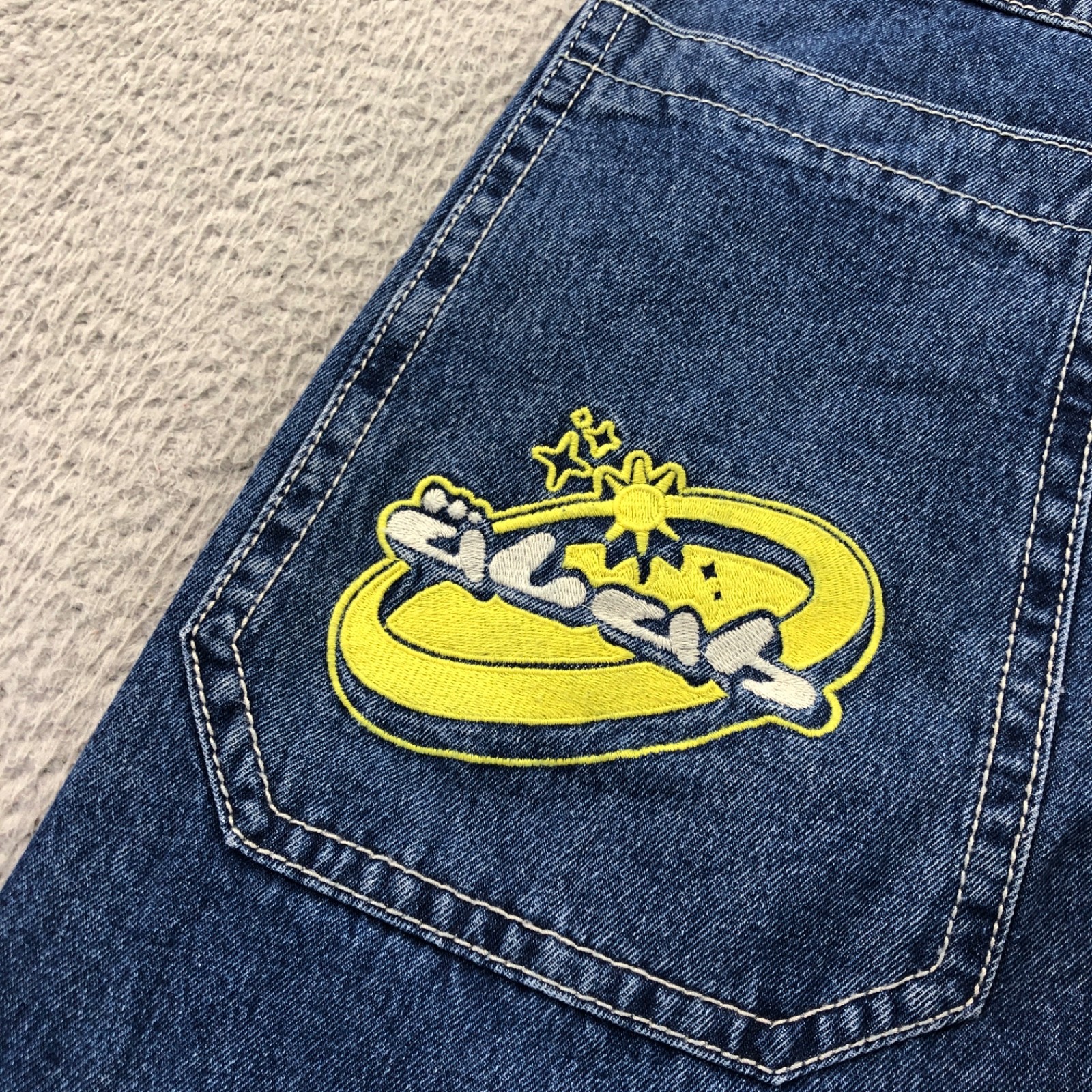 Alab Jeans Womens 4 28×32 Blue Baggy Wide Leg Embroidered Skater Y2K High Waist