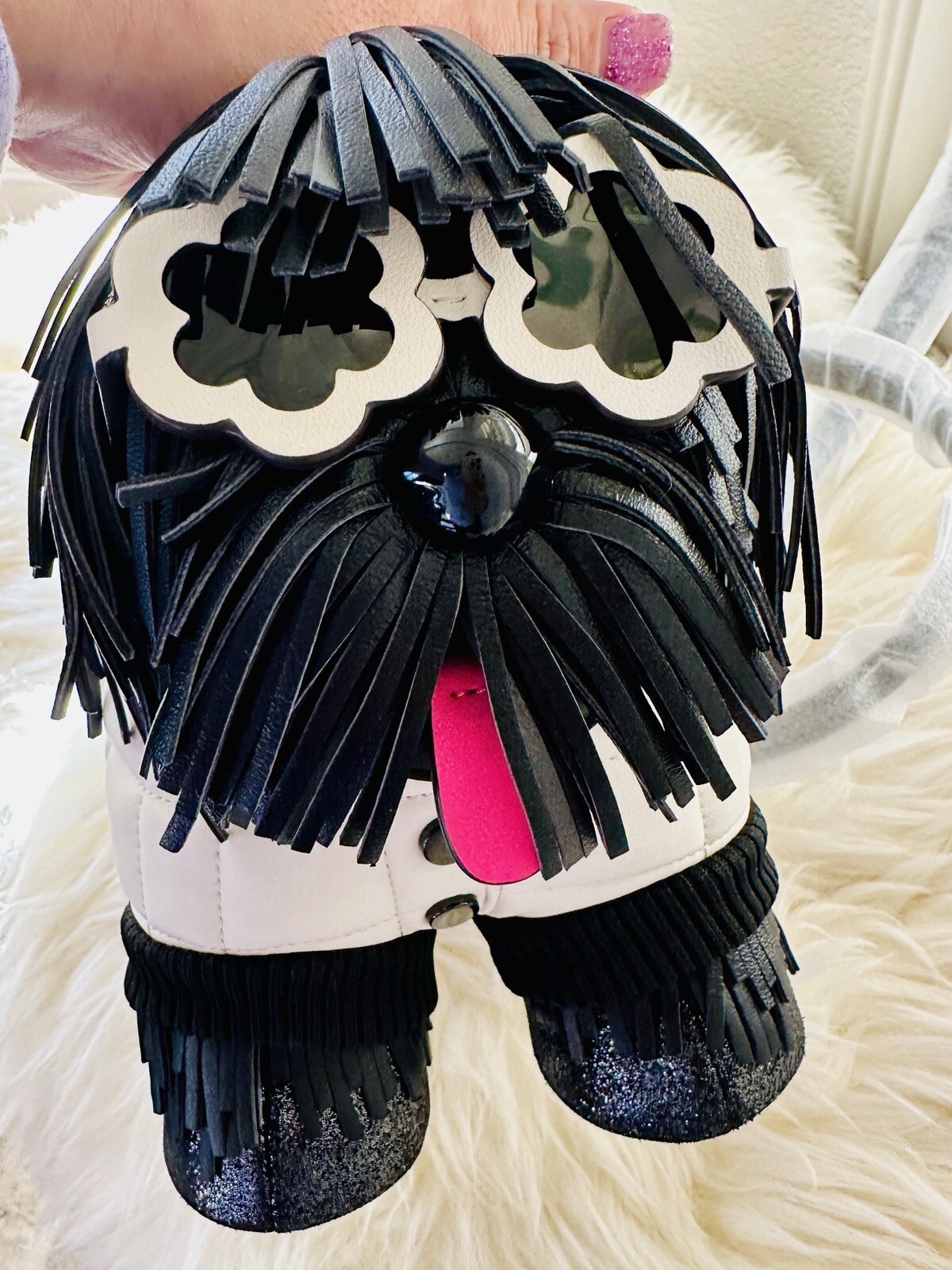 NWT AUTH $598 Kate Spade New York Shaggy Fringed 3d Dog Crossbody Bag In Multi