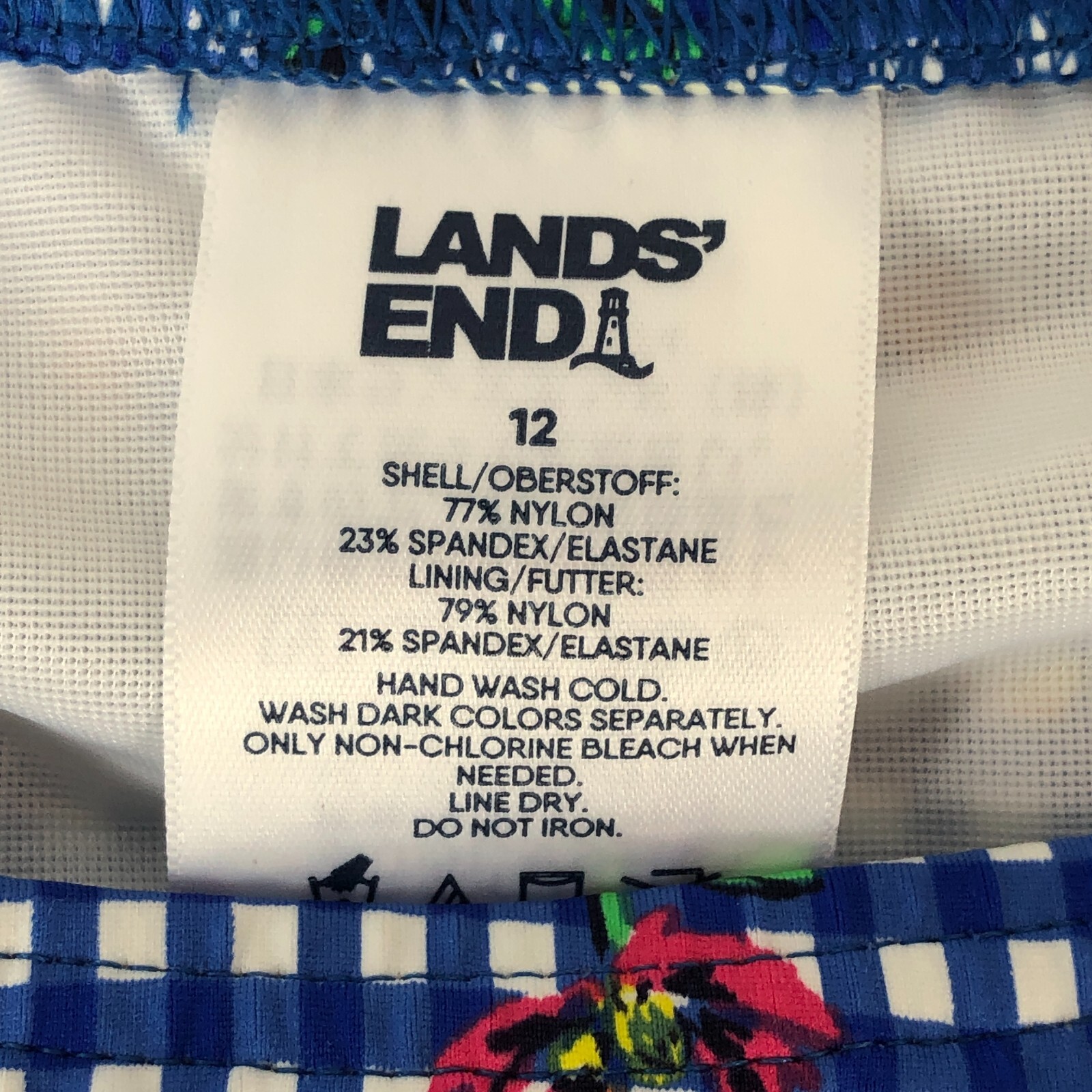 Lands End Blue Botanical Checkered High Neck Tankini Reg. 12 SWIM TOP 513786