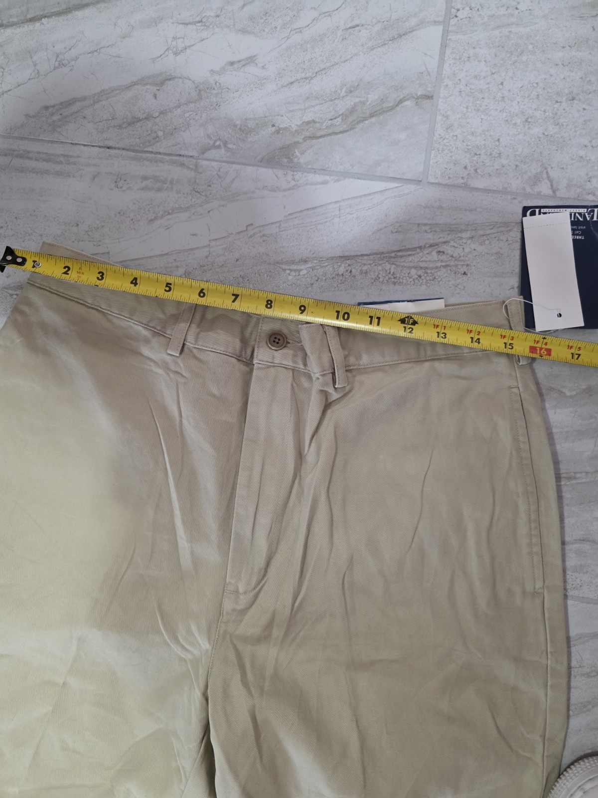 Lands’ End Men’s Beige Cotton Twill Chino Pants 32 Straight Flat Front NWT