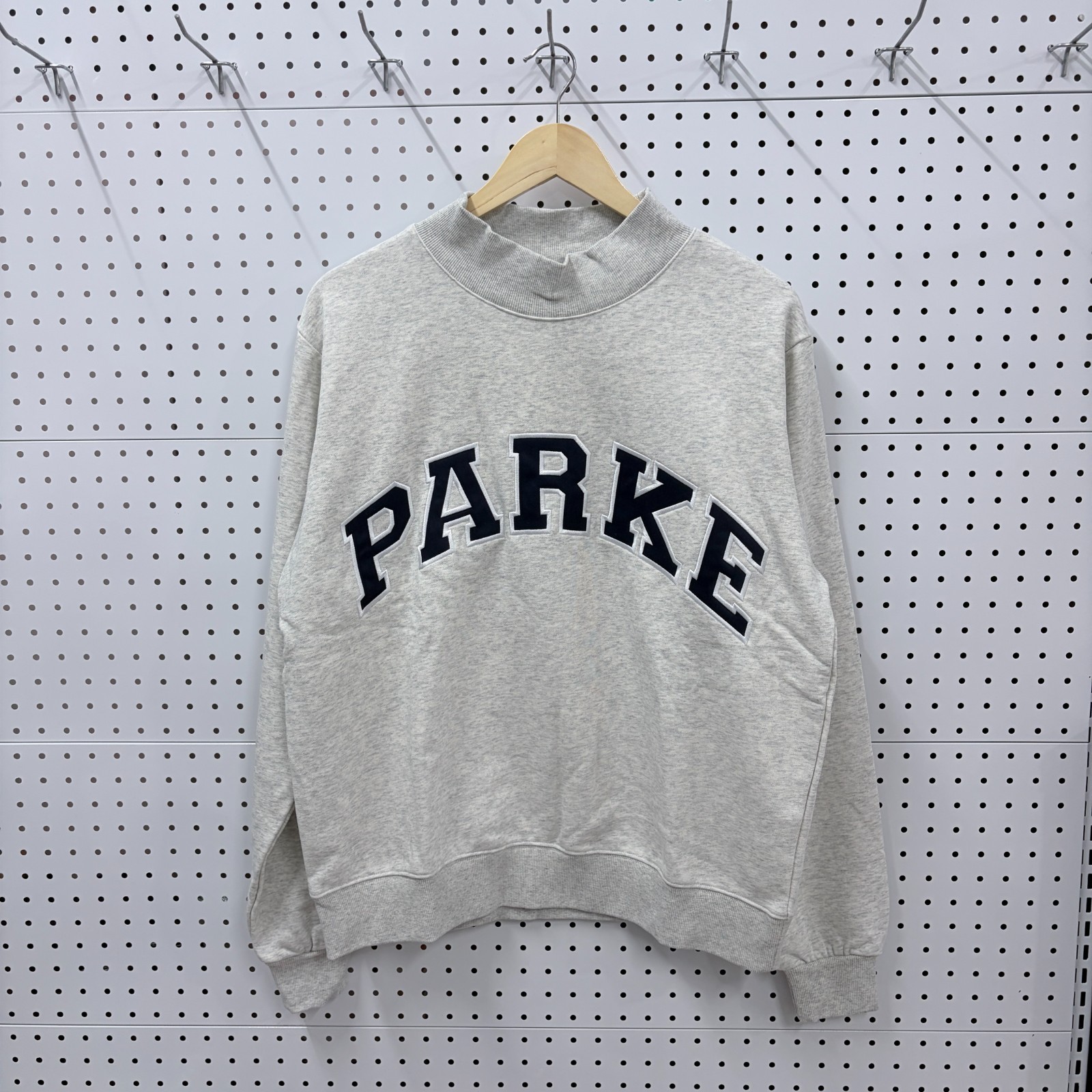 PARKE Heather Grey Mock Neck Applique Letter Sweatshirt Size S/M