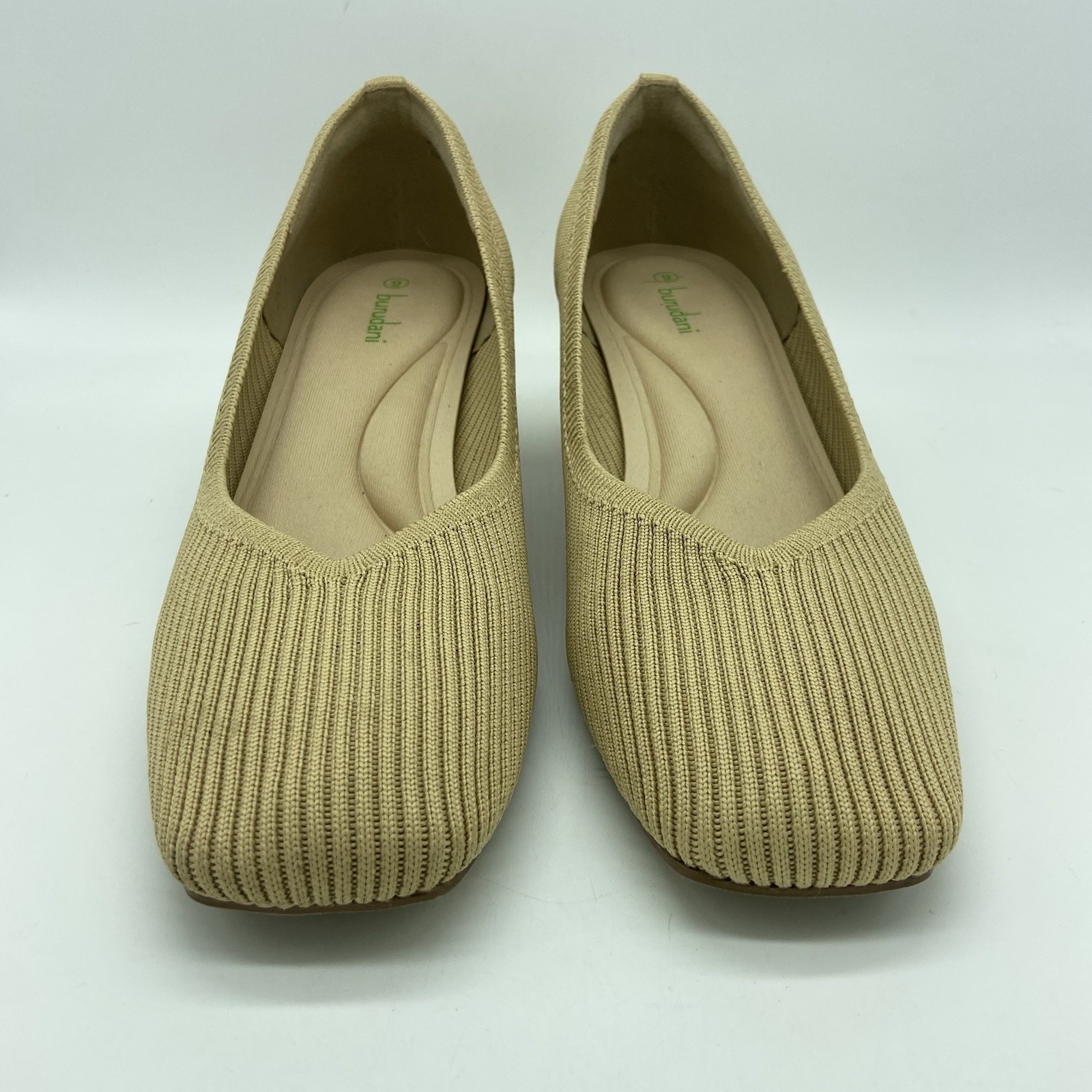 Burudani Womens Beige Ribbed Knit Block Heel Pumps Square Toe Size 9 Tan Shoes
