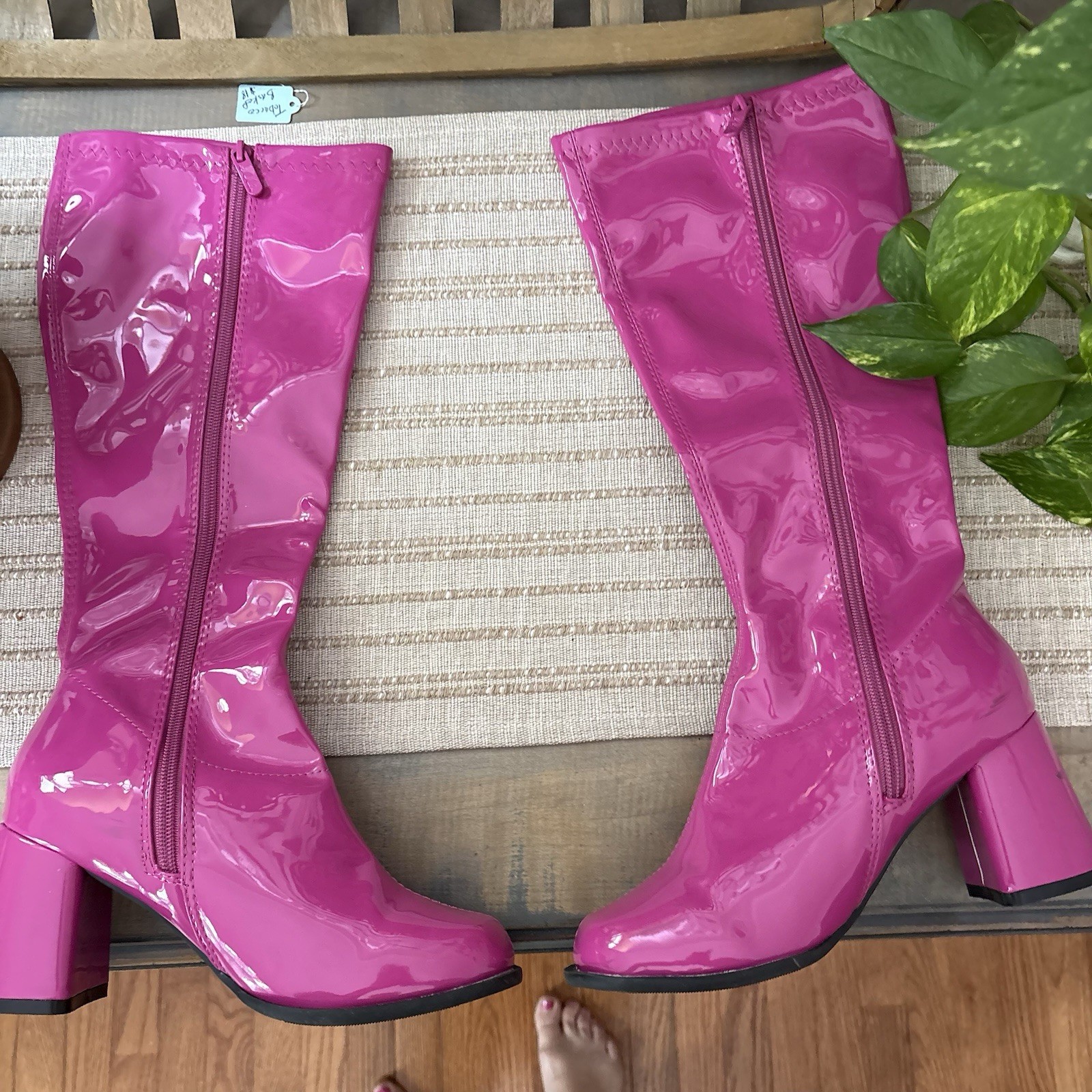 Ellie Shoes Gogo Boots Womens Size 8 Fuchsia Pink Knee High 3in Heel Zip Patent