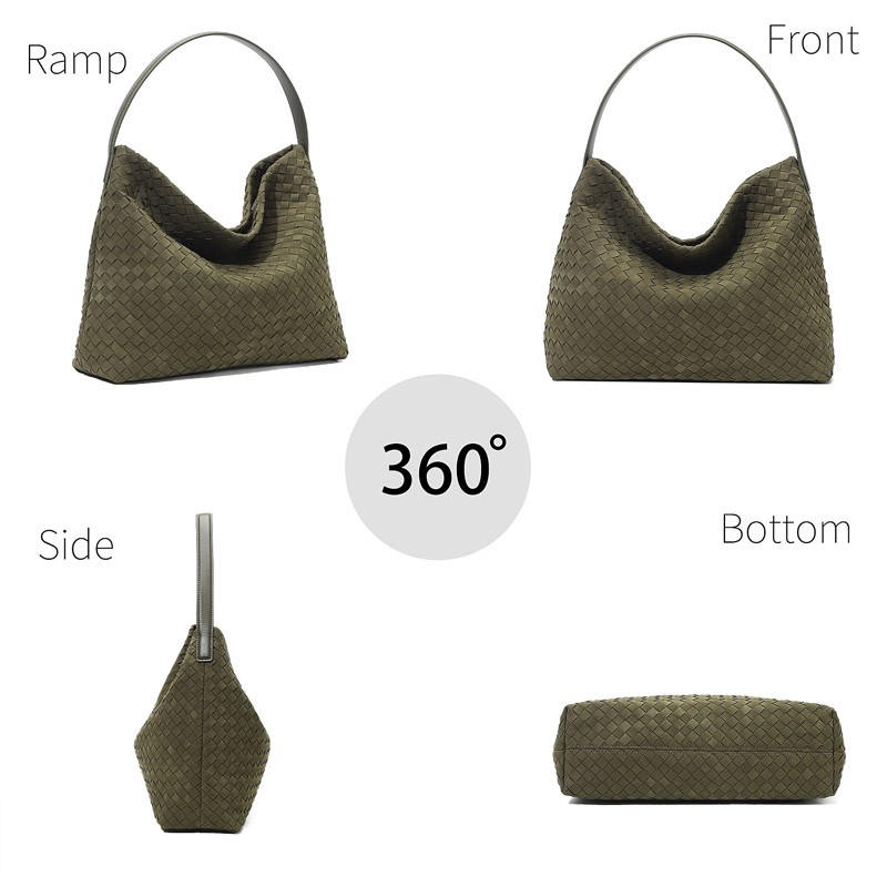 Women Woven Suede Shoulder Bag Hobo Bag Tote Elegant Handbag for Work Travel