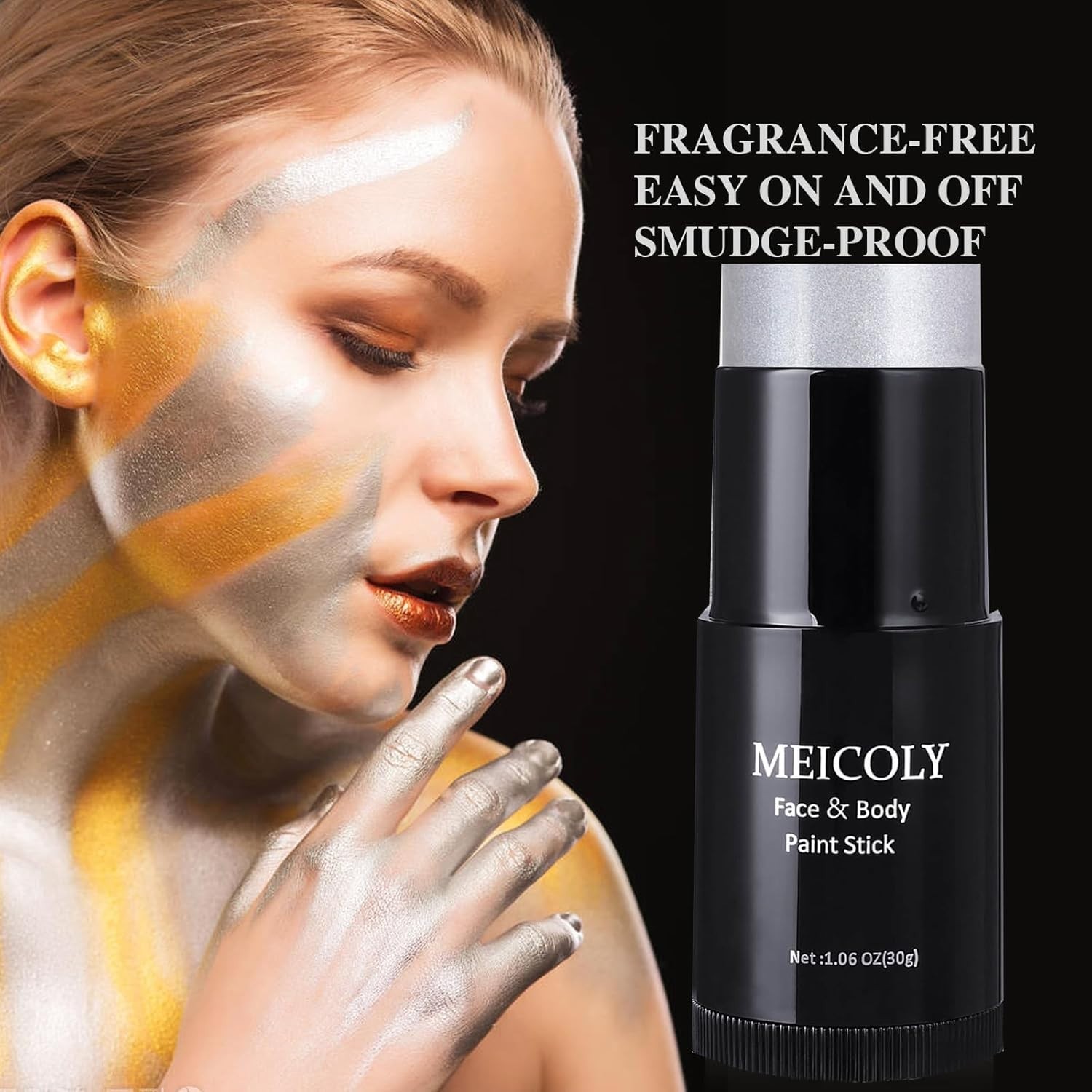 Complete Your Halloween Look with 1.06 Oz Silver Face Paint Stick – SFX Ready!